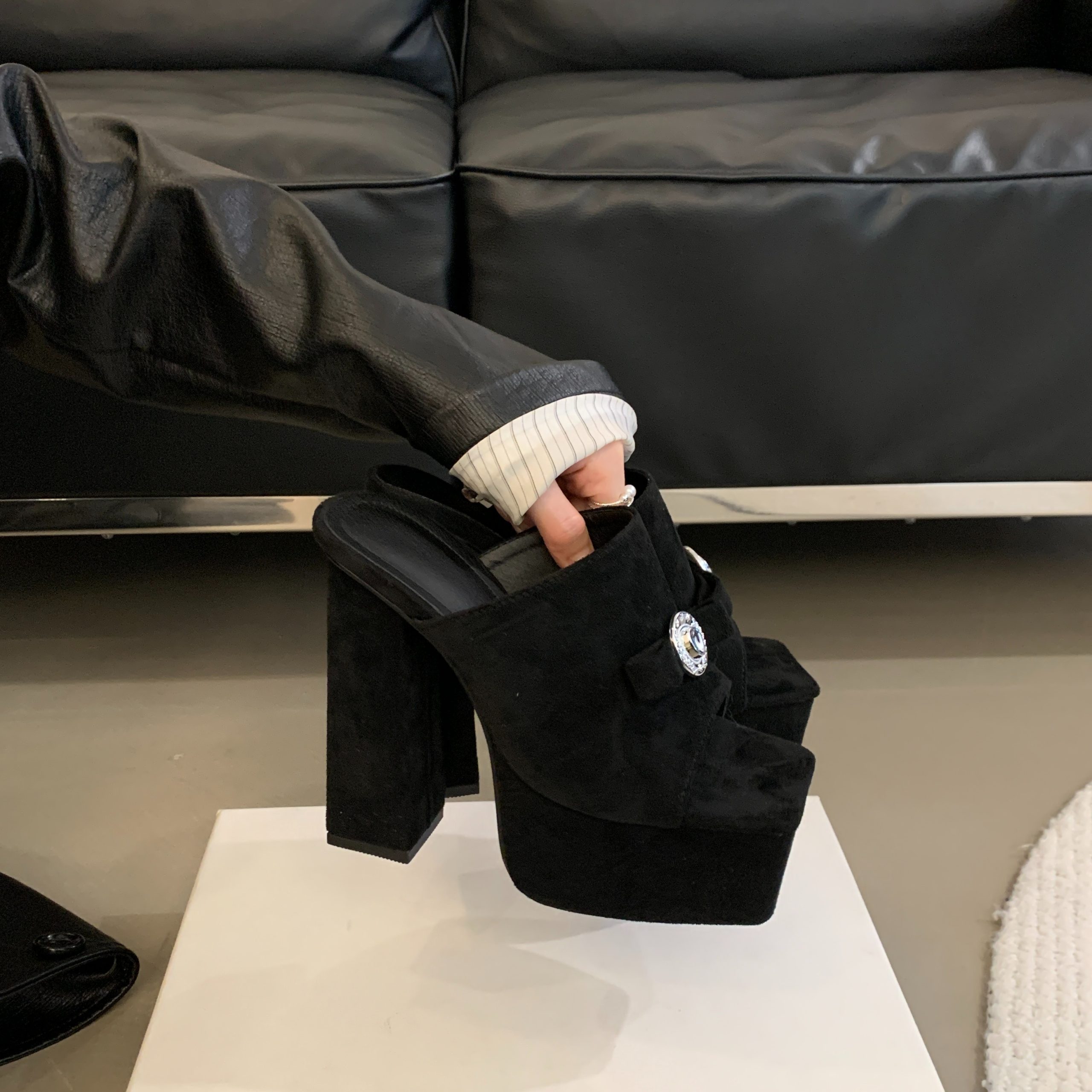 2025 Spring Summer New Fashion Street Style Platform Chunky Heel Square Toe Versatile Women's Shoes 35-40 - Image 5