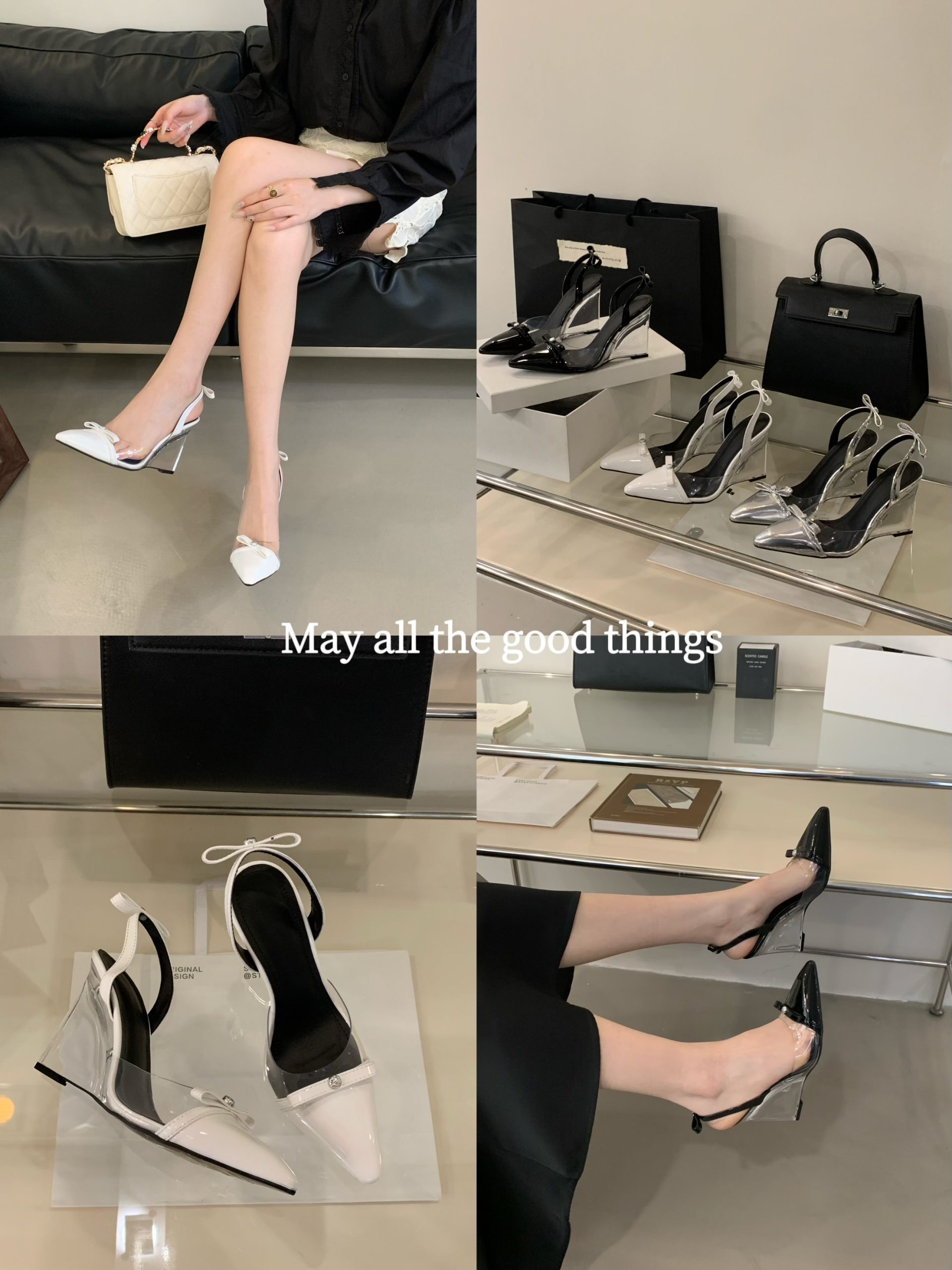 Versatile Commuter Women's Shoes 2025 New Pointed Toe Wedge Crystal Heel Sandals 3 Colors 35-40