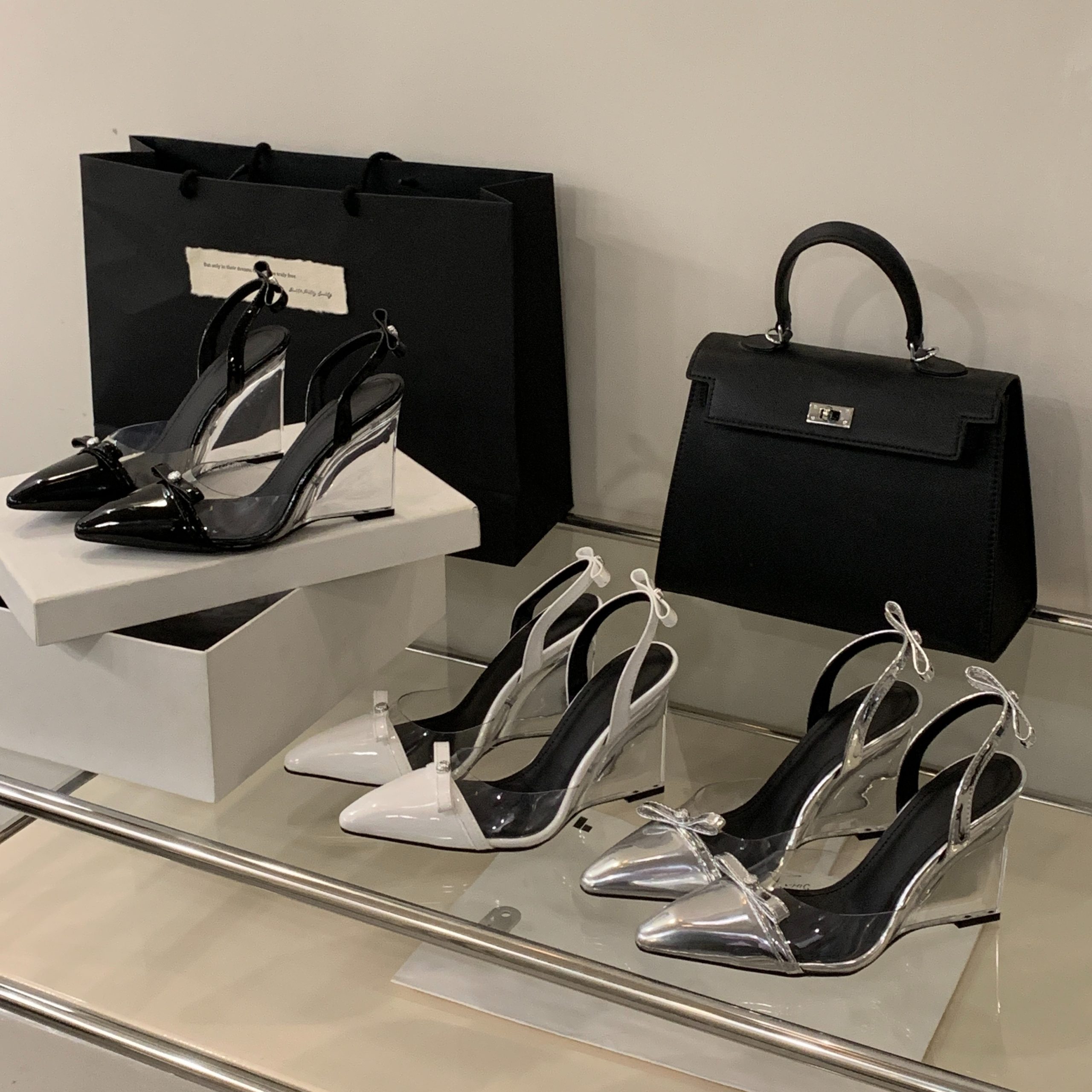 Versatile Commuter Women's Shoes 2025 New Pointed Toe Wedge Crystal Heel Sandals 3 Colors 35-40 - Image 5