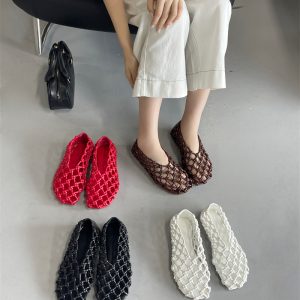 2025 New Summer Women's Low Top Woven Flats Slip-On PU Shoes
