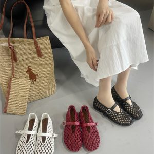 2025 New Woven Shallow Mouth Women's Shoes Hollow Out Casual Flats