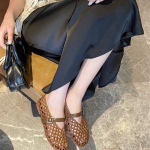 2025 Autumn New Flat Women's Shoes Hollow Woven Casual Loafers